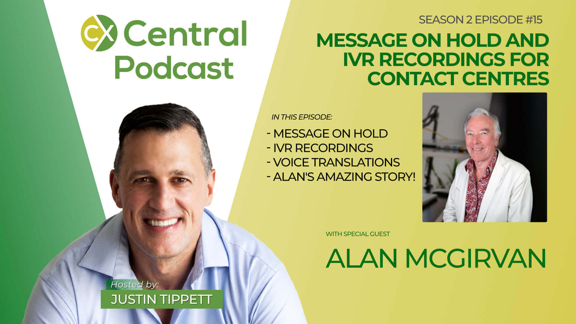 image of Justin Tippett and Alan McGirvan with the title Message on Hold and IVR Recordings for Contact Centres